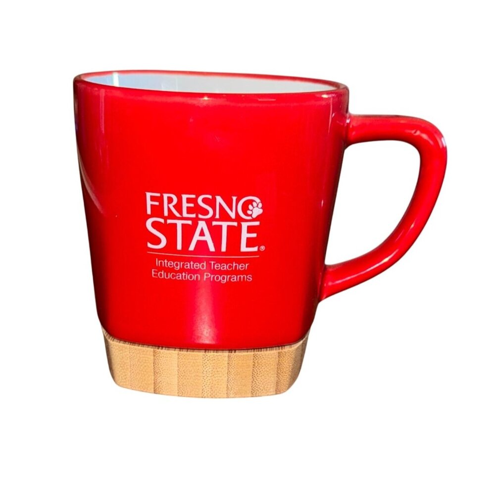Fresno State Red Ceramic Mug With Bamboo Base